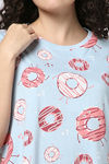 Rosaline Sugar Rush Knit Cotton Knee Length Nightdress - Harbor Blue — thumbnail 5